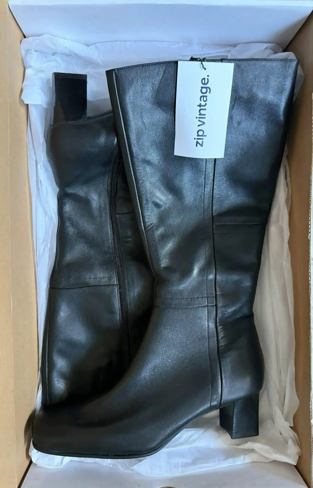 Square Toe Black Leather High Boots