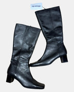 Square Toe Black Leather High Boots