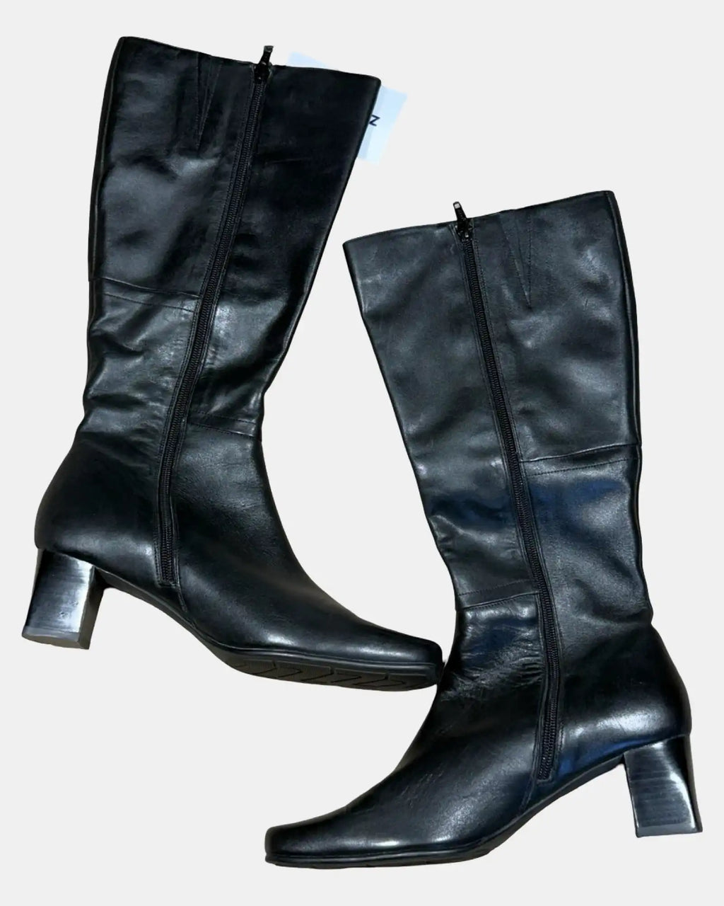Square Toe Black Leather High Boots