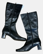 Square Toe Black Leather High Boots