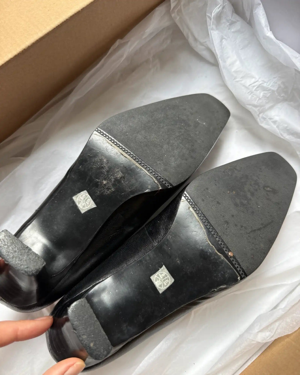 Black Leather Heel with Pointed Square Toe