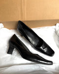 Black Leather Heel with Pointed Square Toe