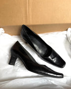 Black Leather Heel with Pointed Square Toe