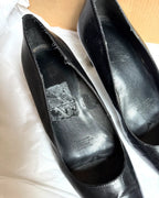 Black Leather Heel with Pointed Square Toe