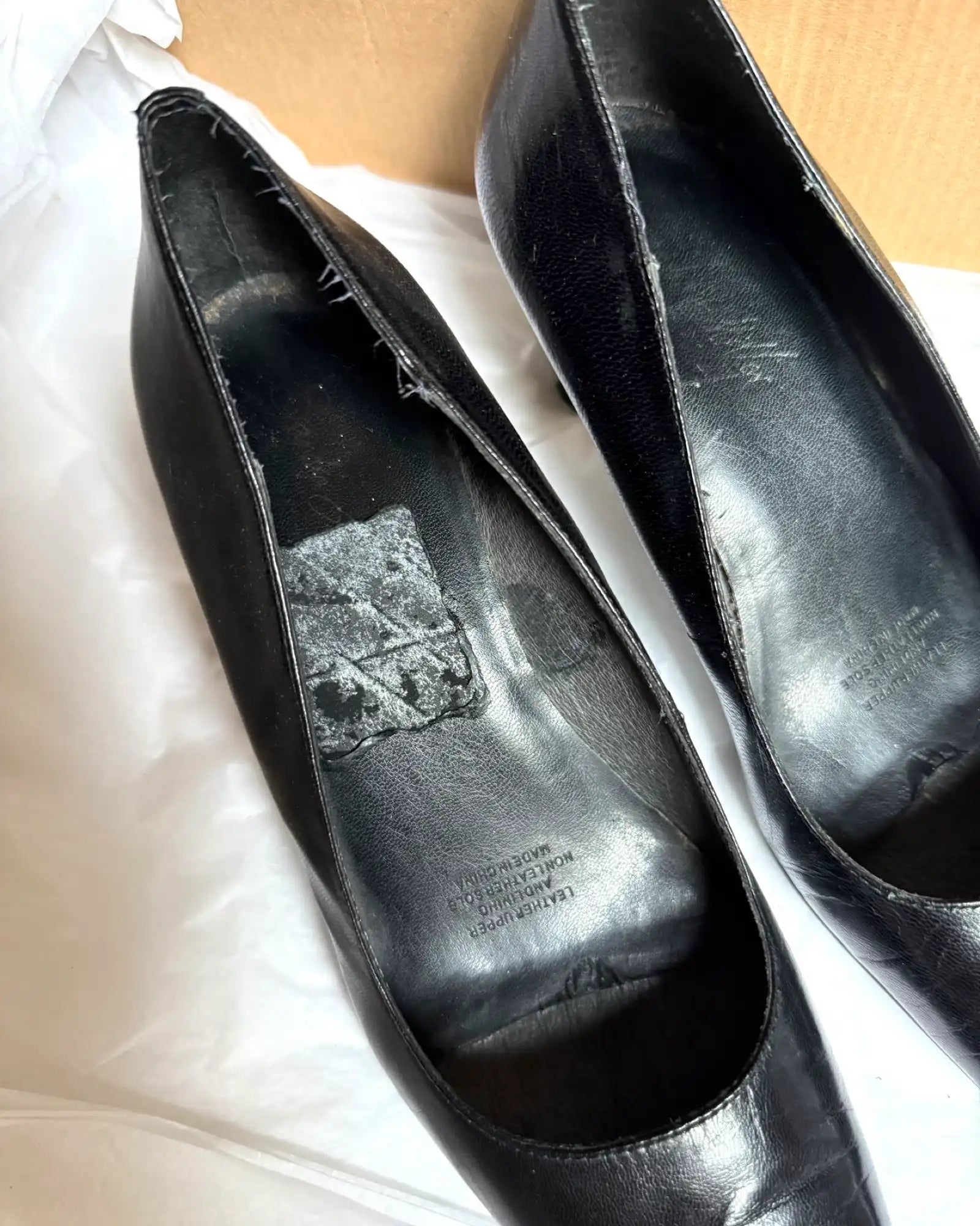 Black Leather Heel with Pointed Square Toe