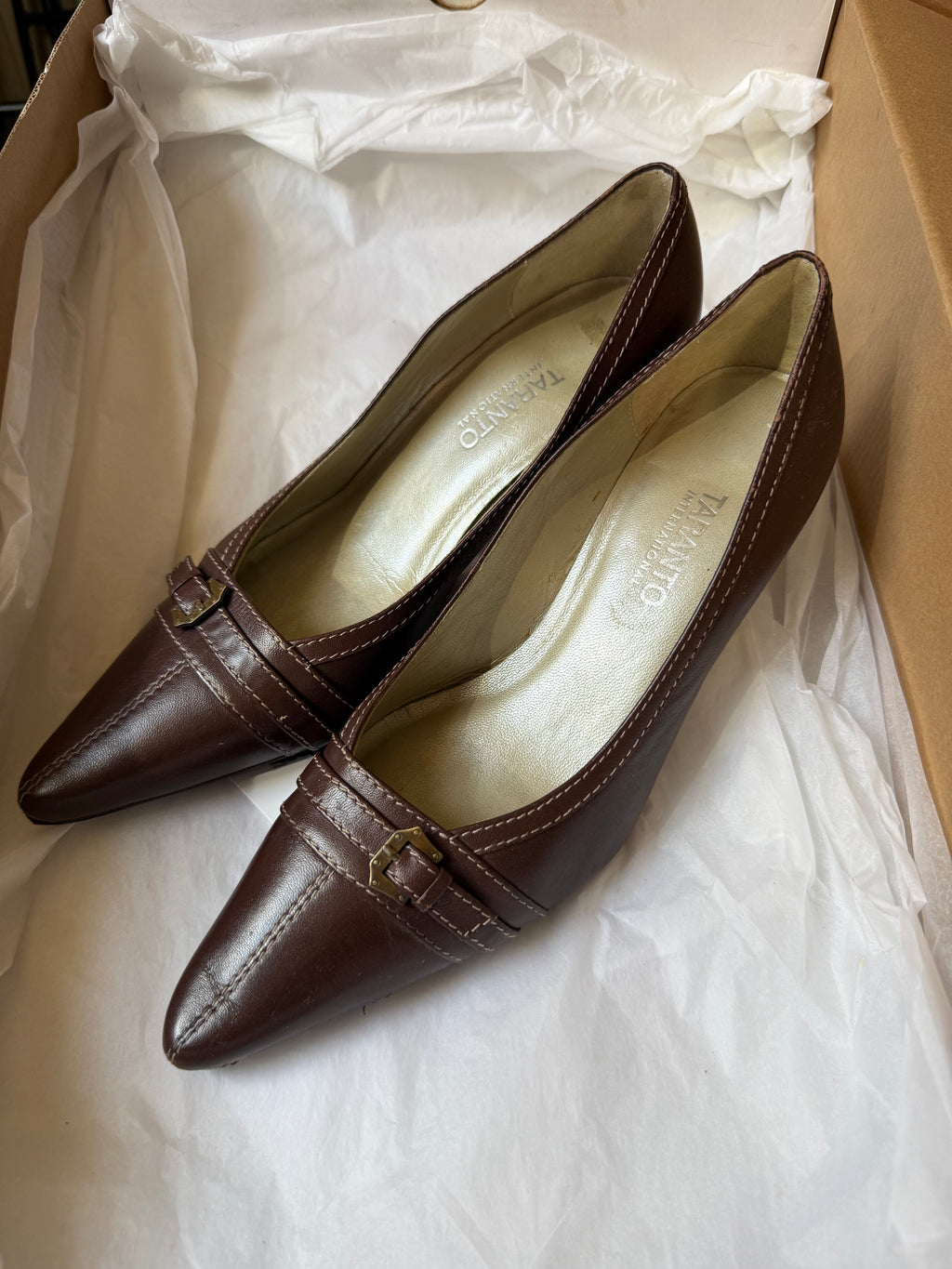 Brown Italian Heels with Buckle Detail | Size 7