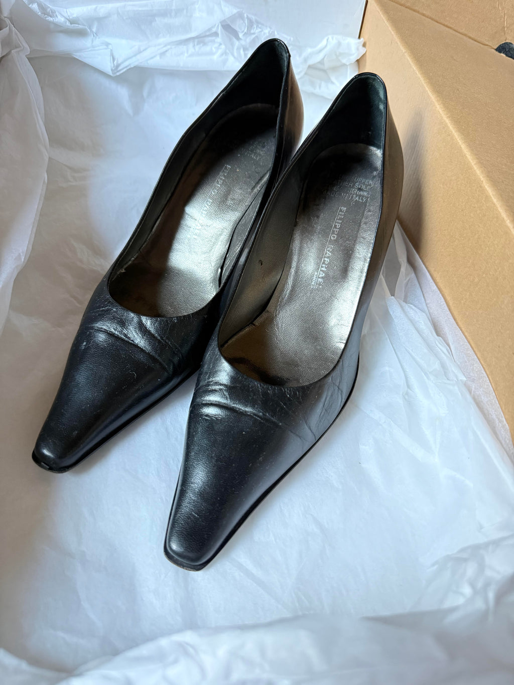 Black Leather Heel with Pointed Toe | Size 37.5