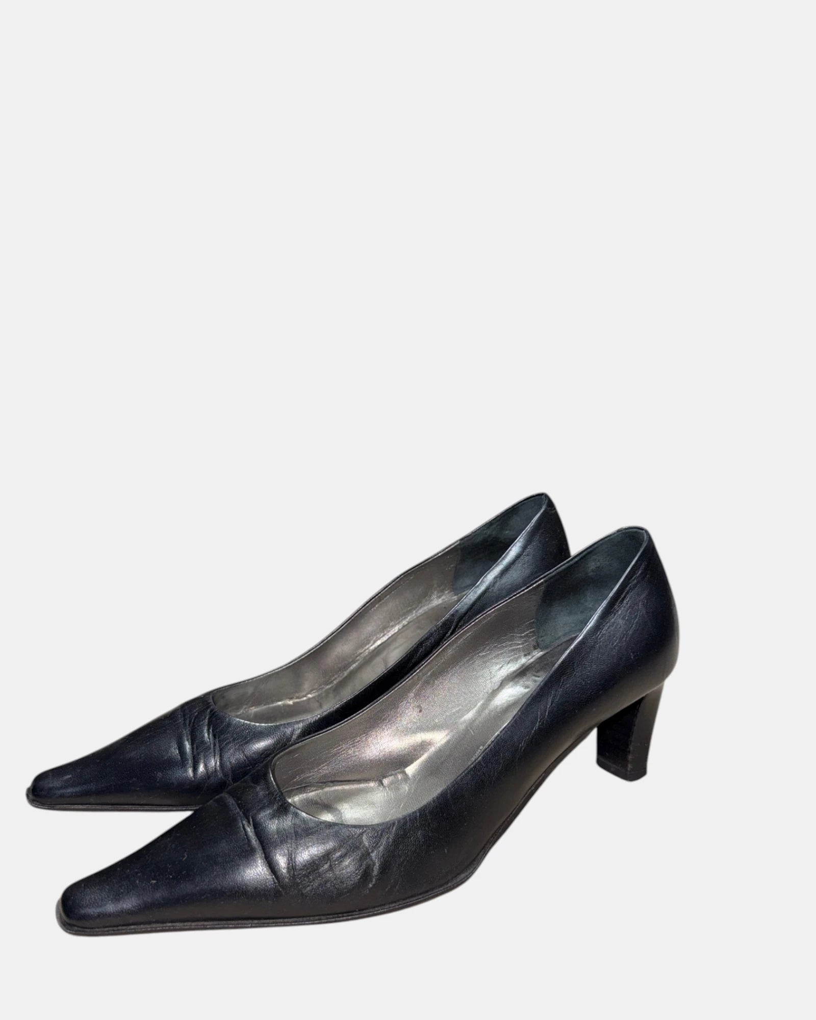 Black Leather Heel with Pointed Toe | Size 37.5