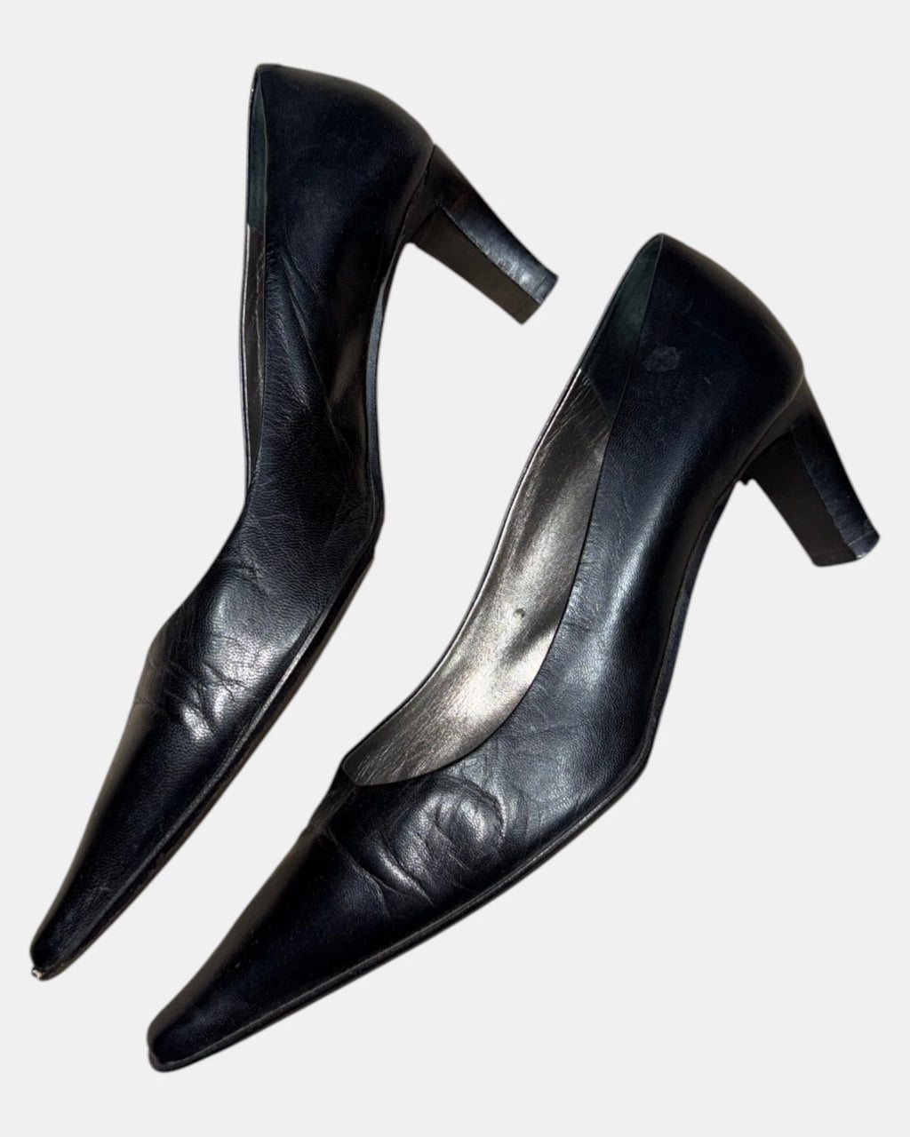 Black Leather Heel with Pointed Toe | Size 37.5
