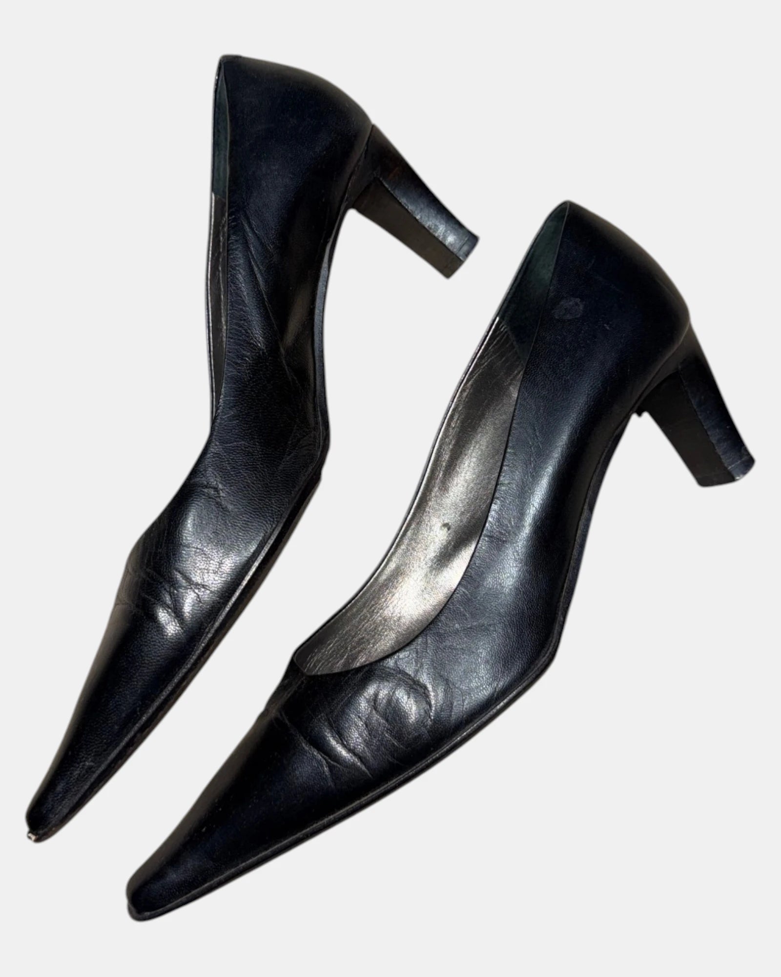 Black Leather Heel with Pointed Toe | Size 37.5