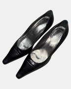 Black Leather Heel with Pointed Toe | Size 37.5