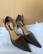 Brown Leather Pointed Toe Heels