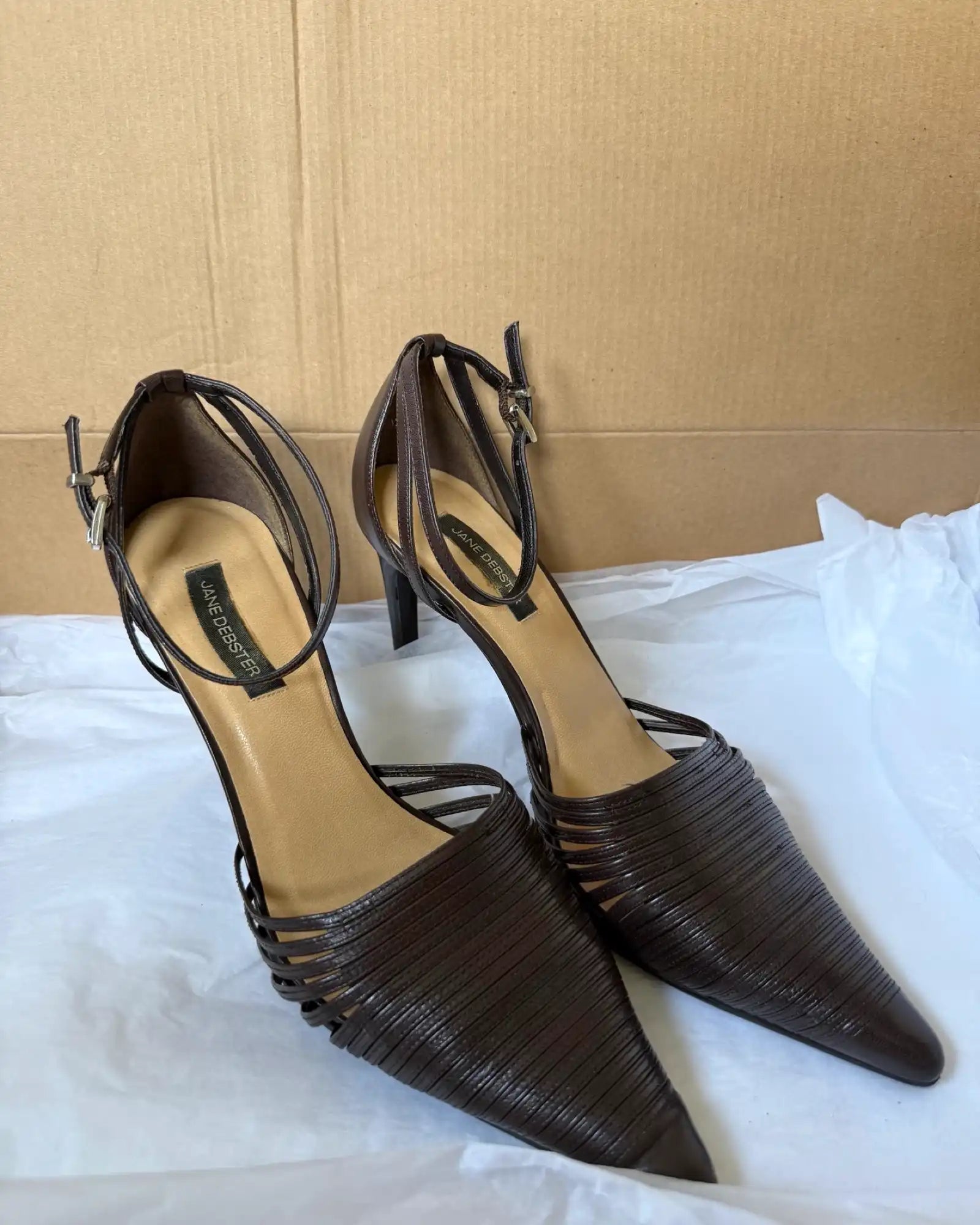 Brown Leather Pointed Toe Heels