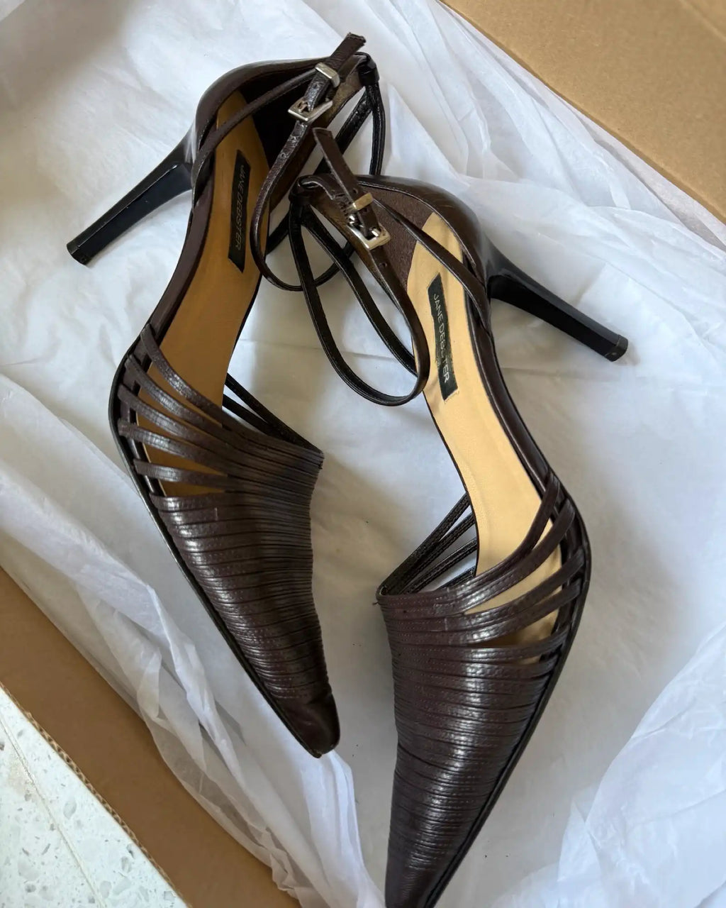 Brown Leather Pointed Toe Heels