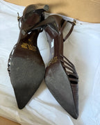 Brown Leather Pointed Toe Heels