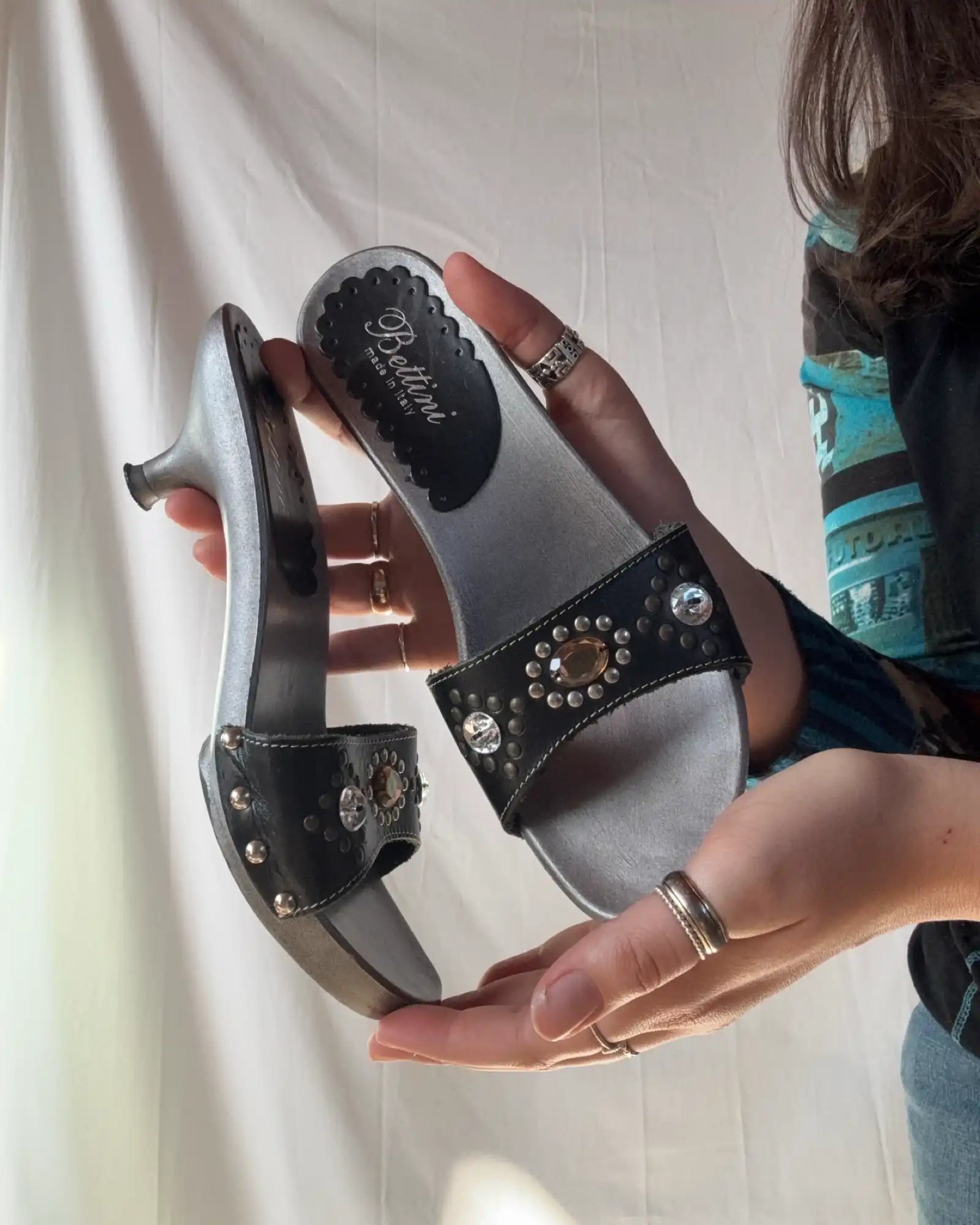 Y2K Italian Metalic Mules