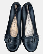 Black Leather Ballet Flats with Buckle