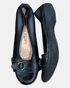 Black Leather Ballet Flats with Buckle