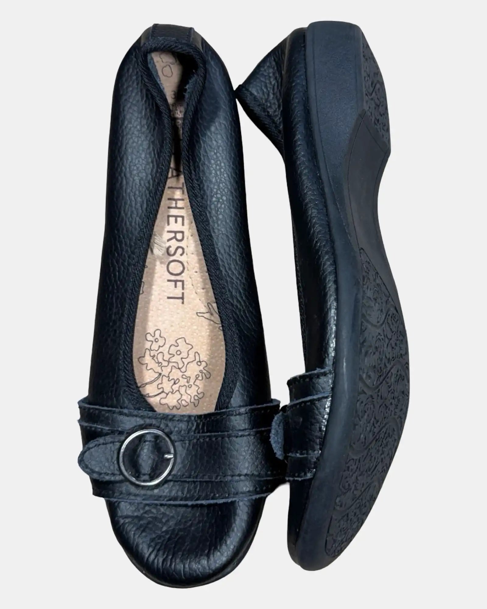 Black Leather Ballet Flats with Buckle