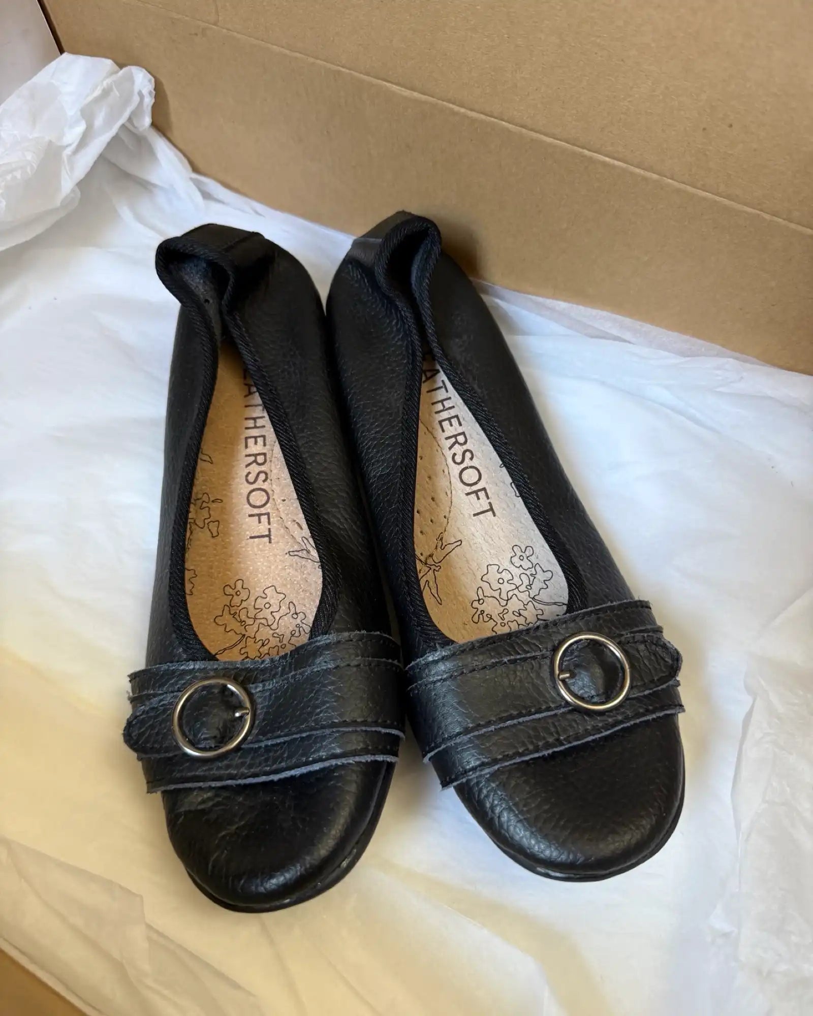 Black Leather Ballet Flats with Buckle