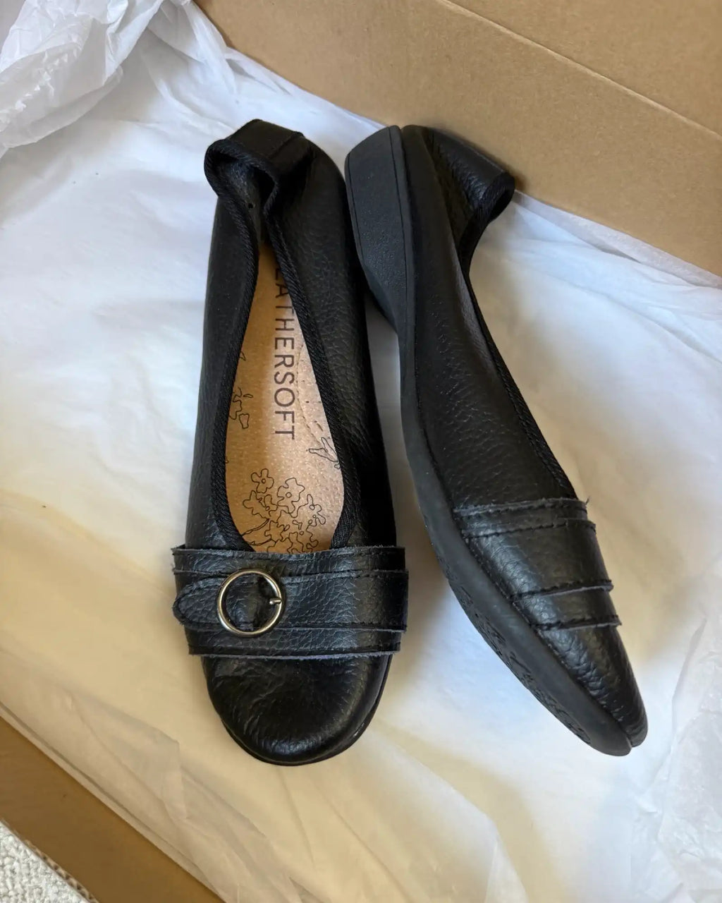 Black Leather Ballet Flats with Buckle