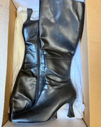 Black Faux Leather Boots with Curved Heel