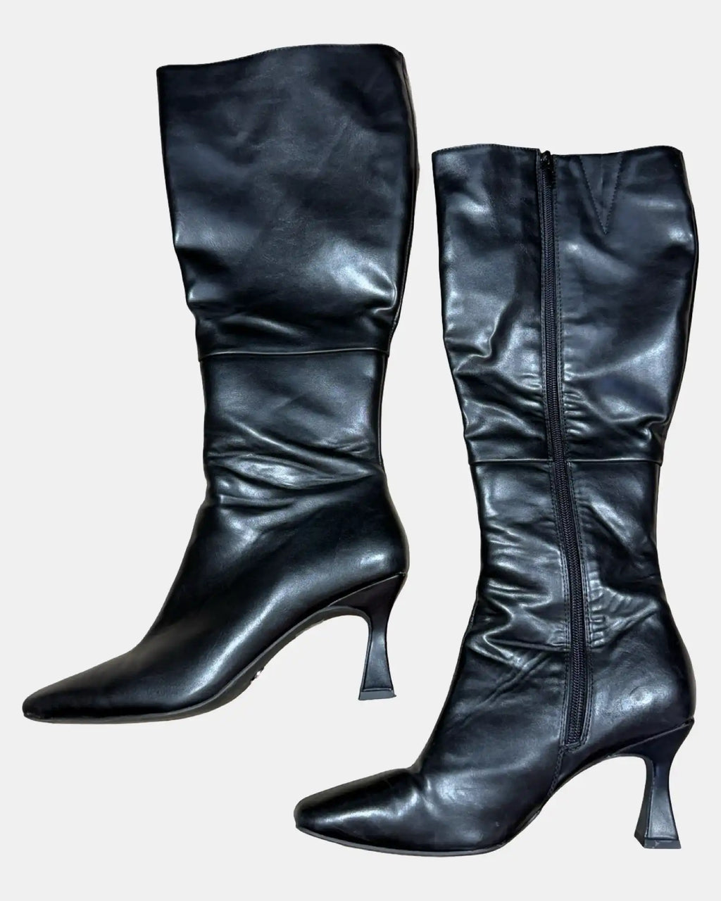 Black Faux Leather Boots with Curved Heel
