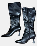 Black Faux Leather Boots with Curved Heel