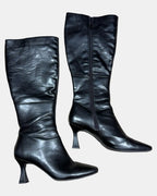Black Faux Leather Boots with Curved Heel
