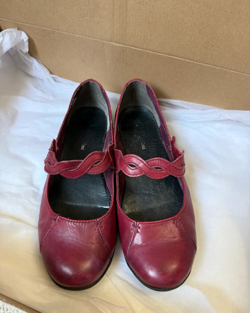 Red Leather Velcro Flats