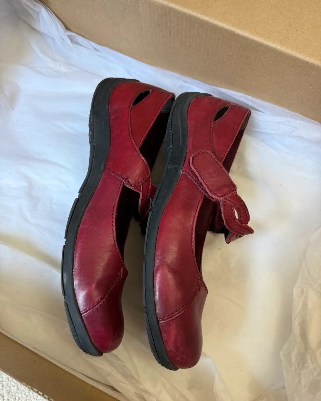 Red Leather Velcro Flats