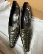 Olive Green Leather Heel with Pointed Toe