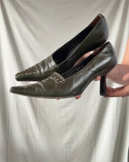 Olive Green Leather Heel with Pointed Toe