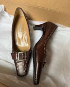 Brown Heel with Pointed Toe and Buckle