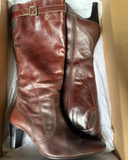 Brown Leather Pointed Toe Boots with Buckle