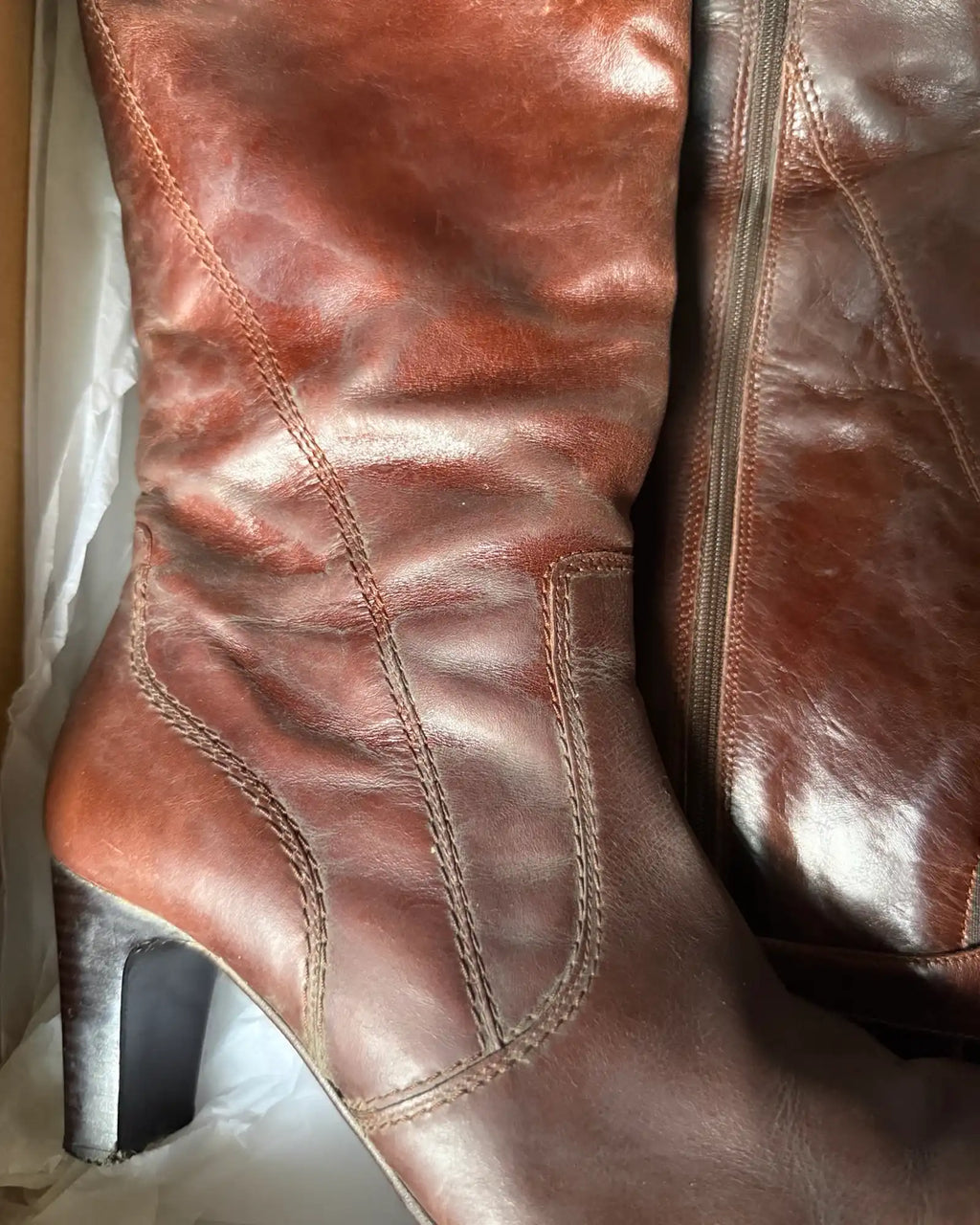 Brown Leather Pointed Toe Boots with Buckle