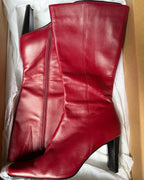 Red Leather Square Toe Boots