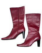 Red Leather Square Toe Boots