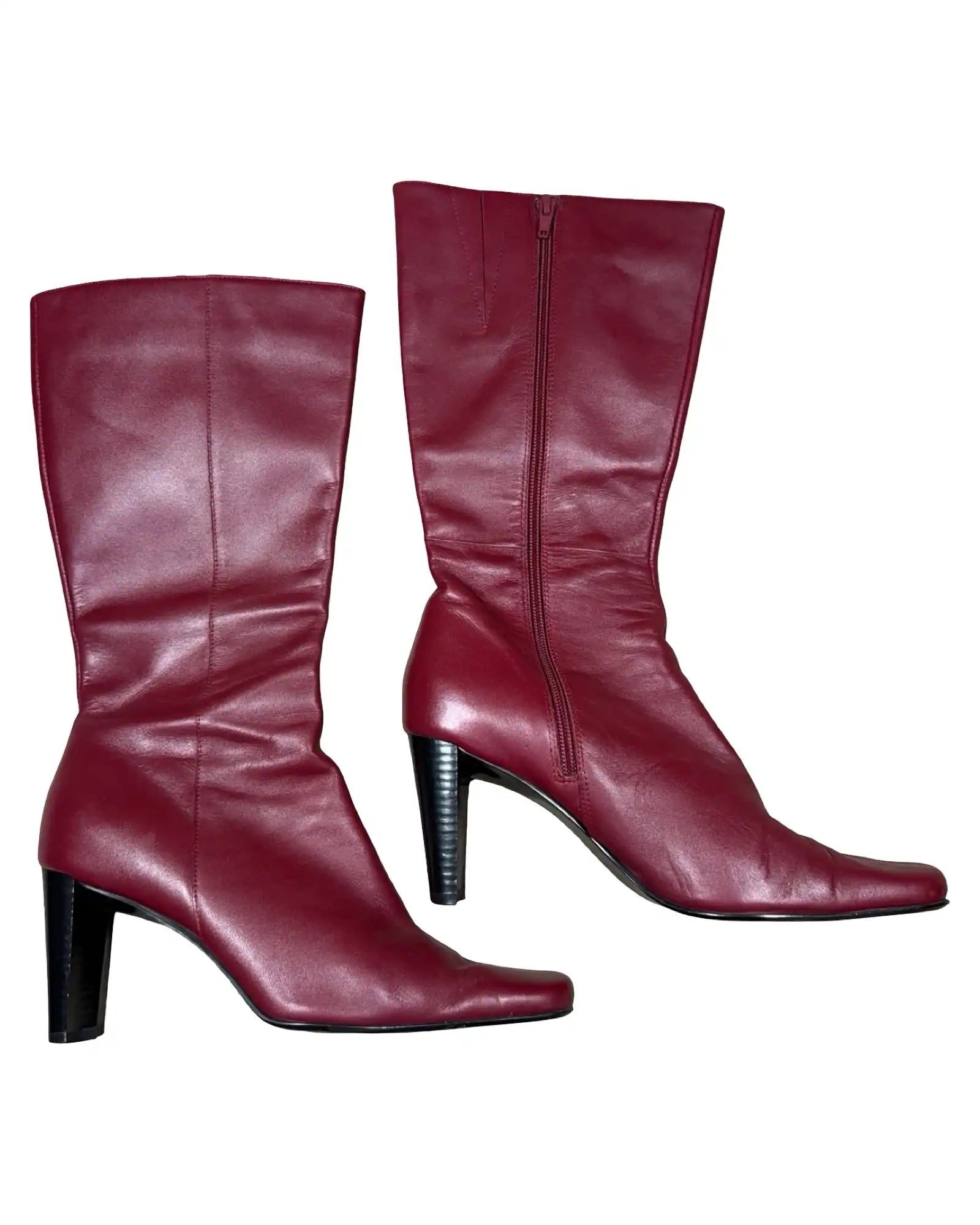 Red Leather Square Toe Boots