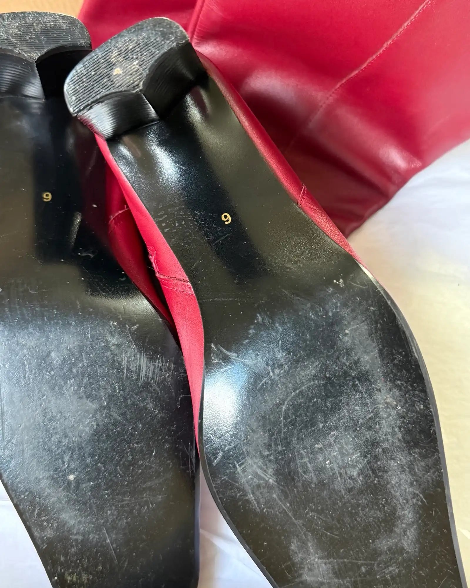 Red Leather Square Toe Boots
