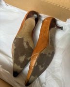 Light Brown Leather Pointed Heels with Buckles