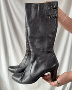Black Leather Knee High Boots