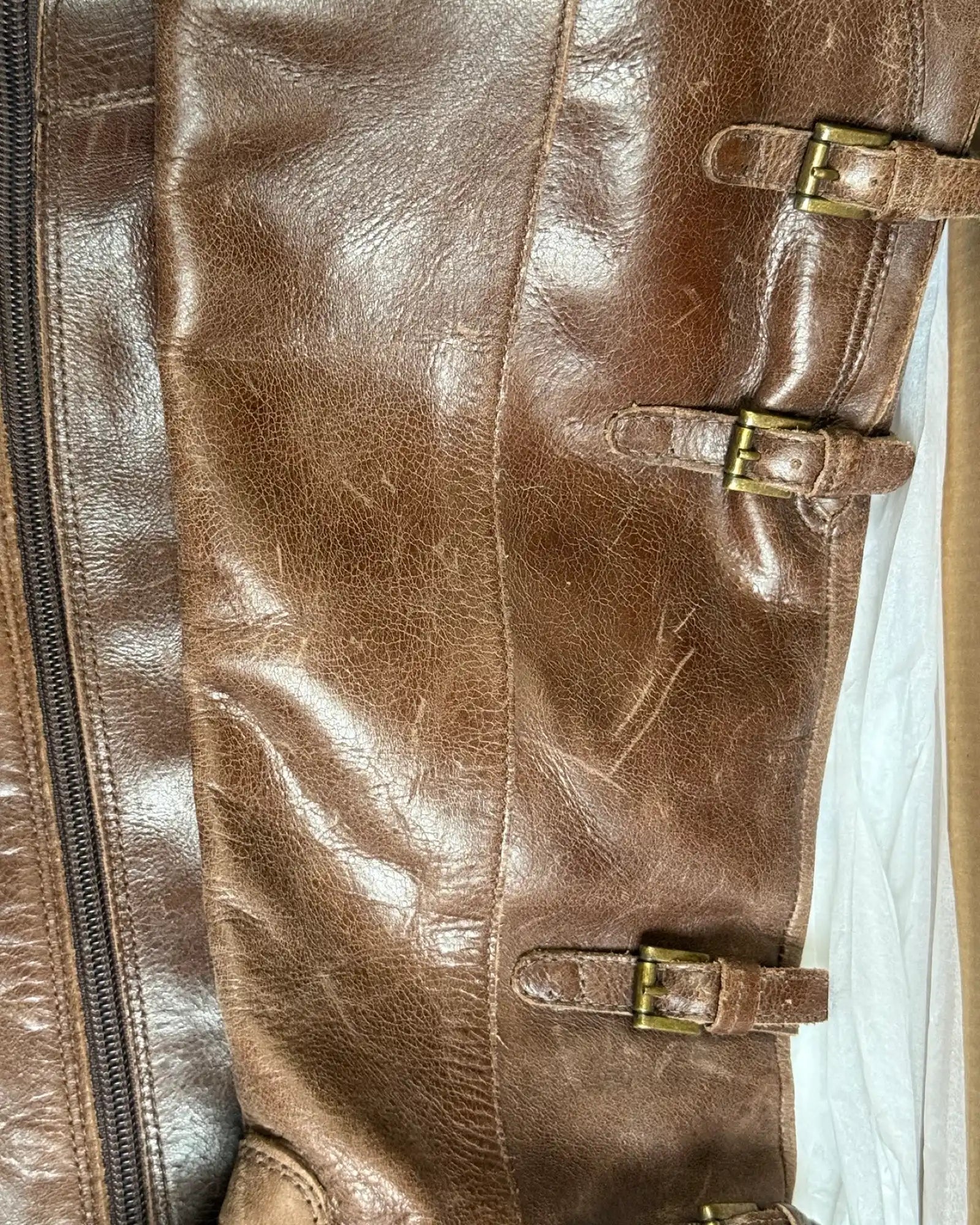 Dark Brown Leather Buckle Boots