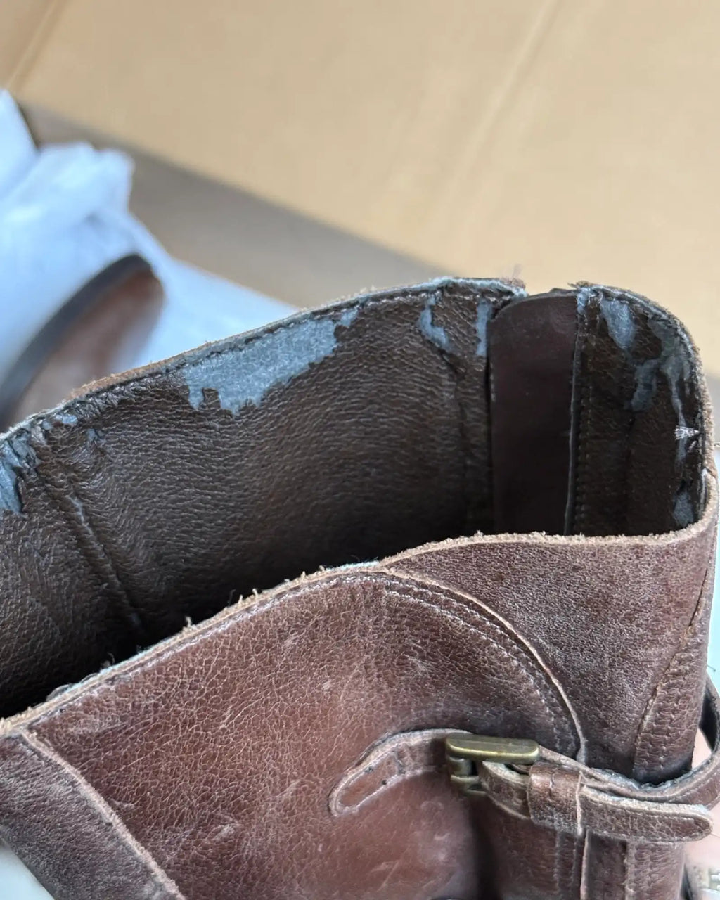Dark Brown Leather Buckle Boots