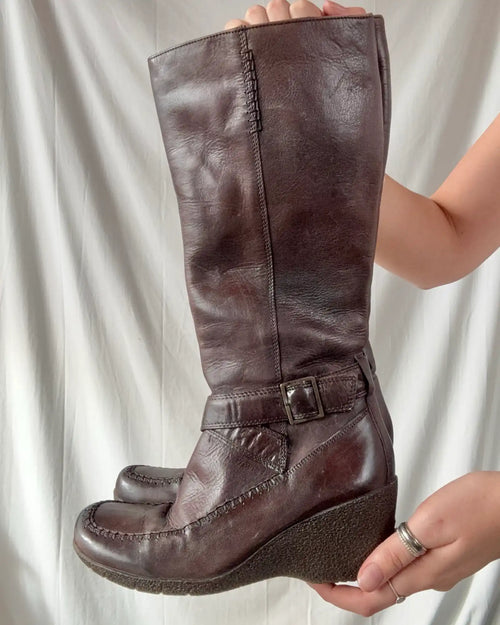 Wedge Brown Heel Boots