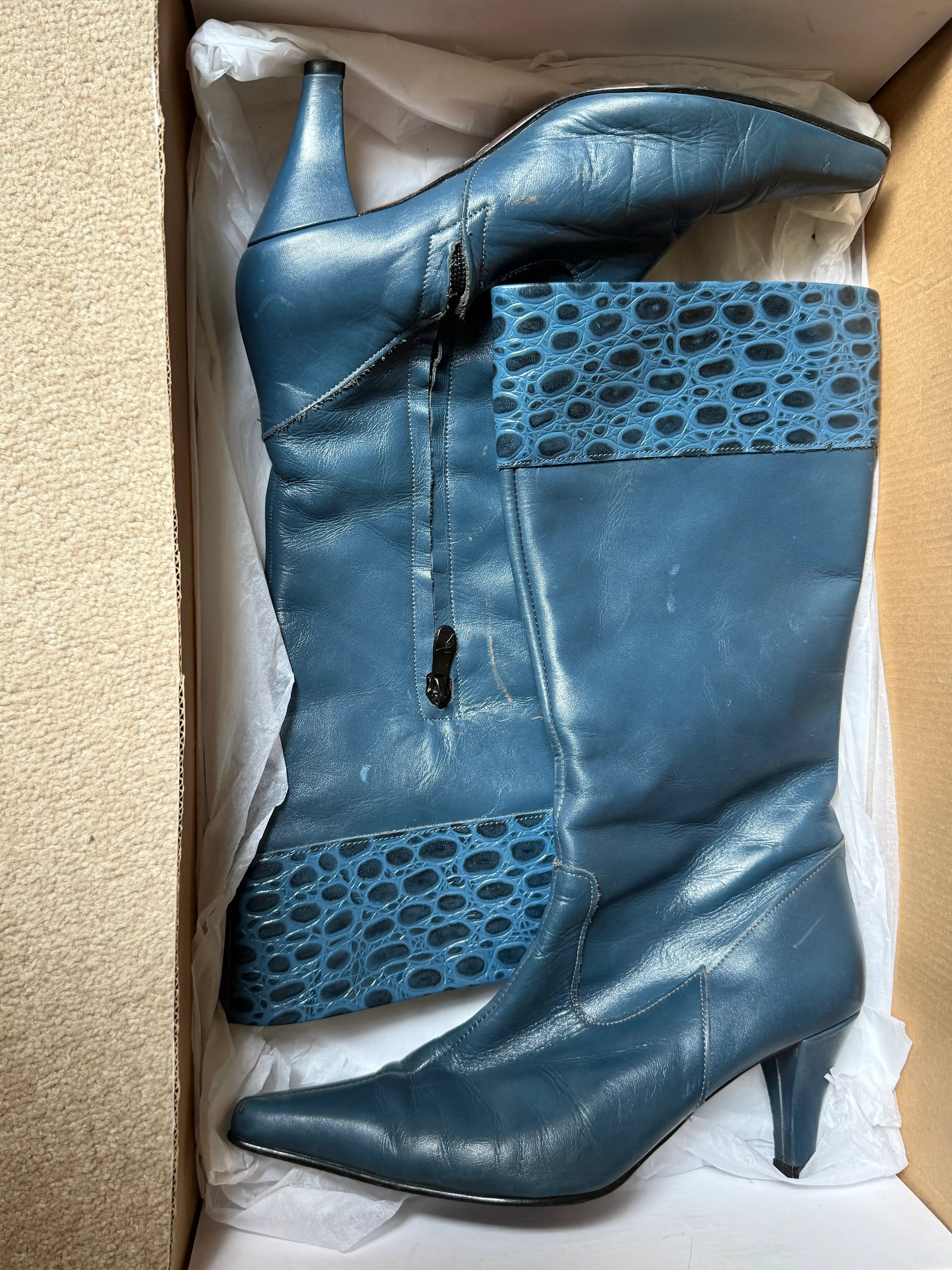 Navy Heeled Leather Boots