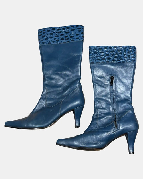 Navy Heeled Leather Boots