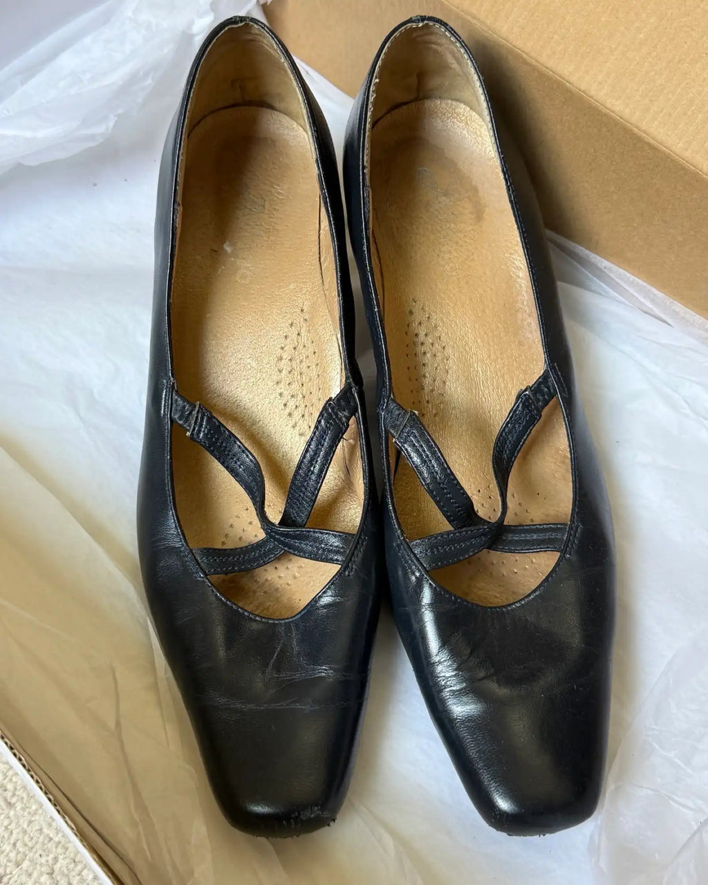 Blue Leather Low Heels