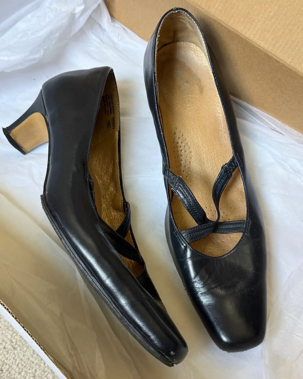 Blue Leather Low Heels