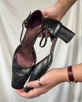 Black Leather Staple Heels